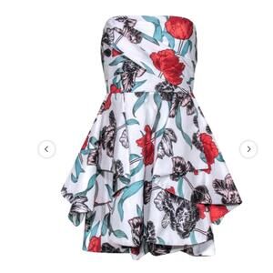 NWOT C/MEO Collective Strapless Floral Print Layered Ruffle Mini Sz L‎
